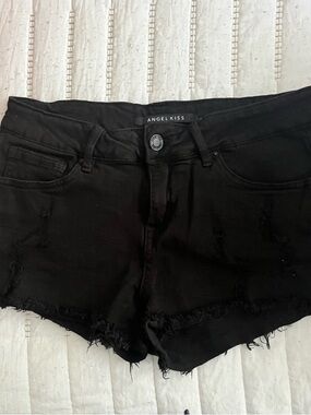 Angel Kiss Black Frayed Denim Cutoff Shorts